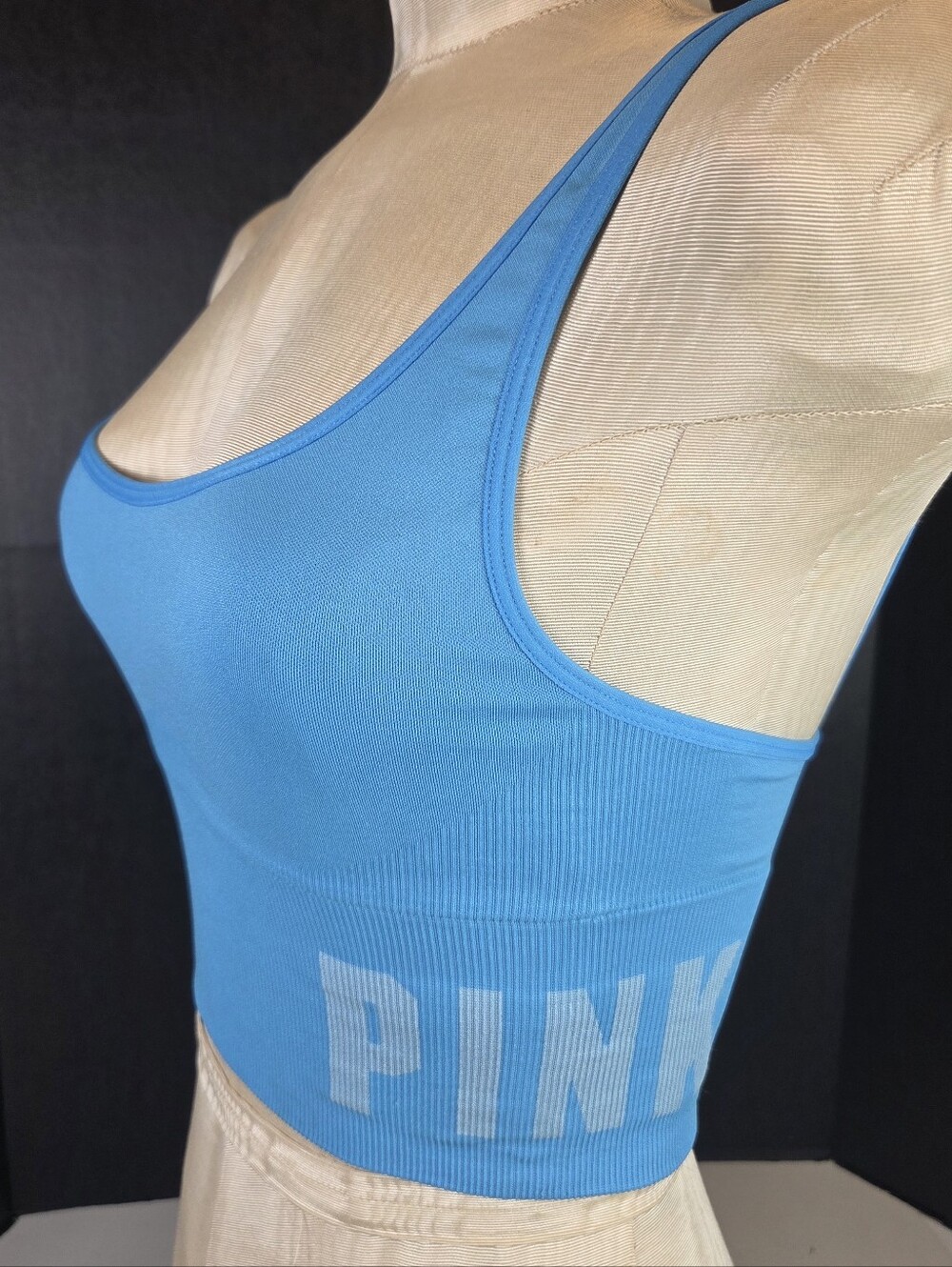 Victoria's Secret PINK Active Seamless Lined Sports Bra Blue Ribbed Small